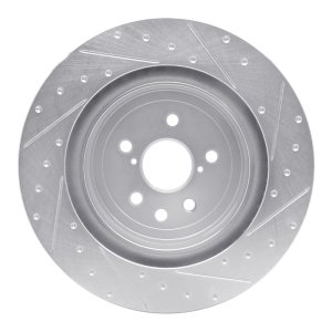 Lexus RC F Brake Rotor (1) - Left Rear - R1 Concepts - Drilled & Slotted - Silver - `15-`22